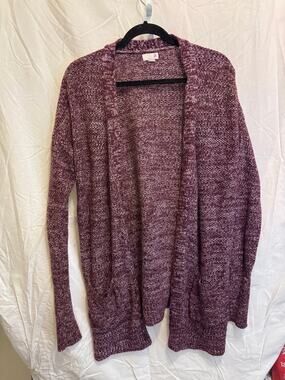 SO Burgundy Heather Duster Cardigan Long Knit Sweater Women's Size Large Juniors